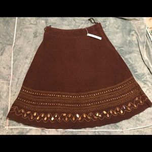NWT. Brown Corduroy Skirt w/ Gold Detail